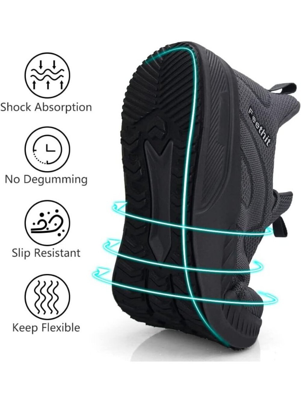 Men's Dark Grey Non Slip Walking Lightweight Breathable Slip on Athletic Sneaker - Picture 4 of 6